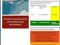 GempaBumi Tektonik M 7,5 SR Guncang Laut Flores, Berpotensi Stunami, Empat Wilayah NTT Status Waspada 14 Desember 2021
