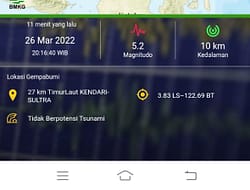 Kembali Aktivitas sesar Lawanopo disultra Hari Ini Sabtu 26 Maret 2022, Terbesar M 5,2 SR